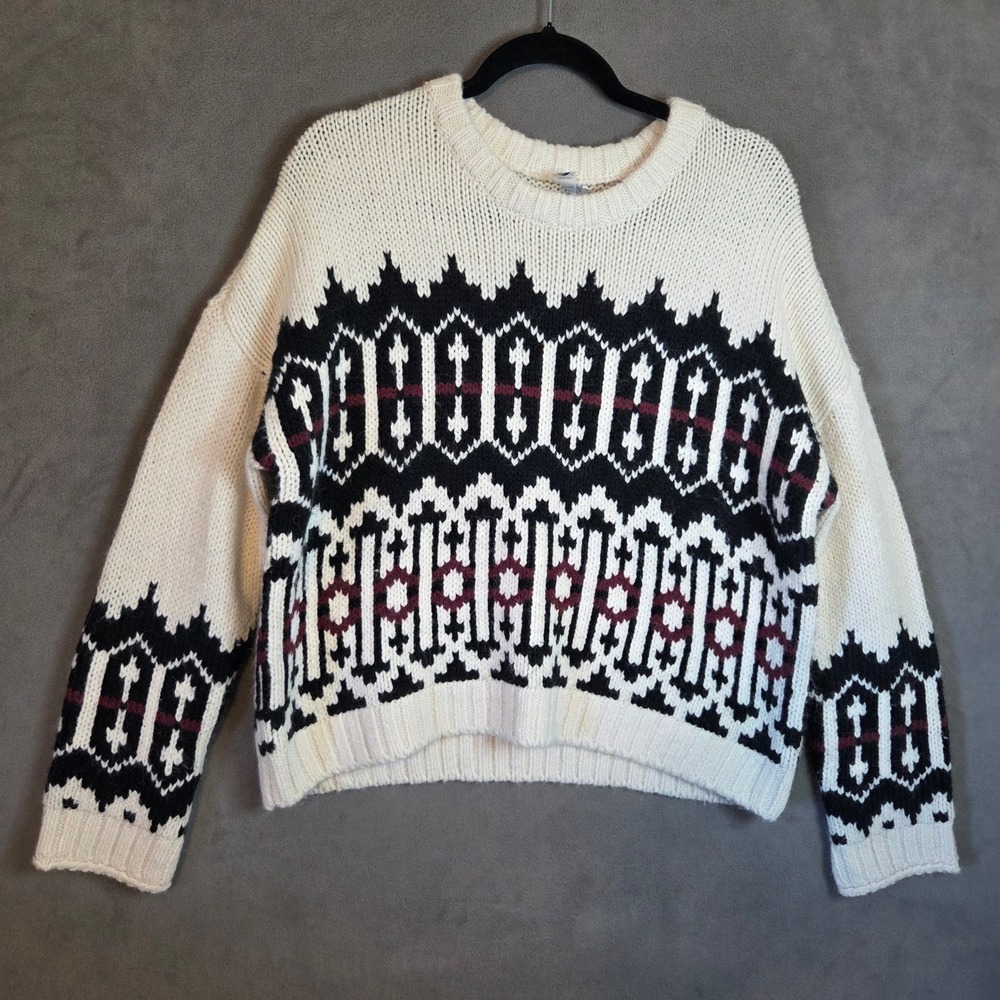 Lou & Grey  Fair Isle Nordic Sweater Women's Medium Cozy Chunky Oversized Casual